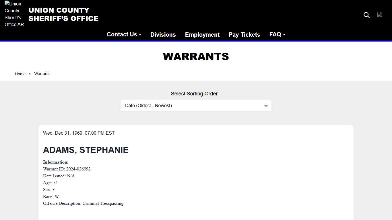 Warrants | Union County Sheriff’s Office AR