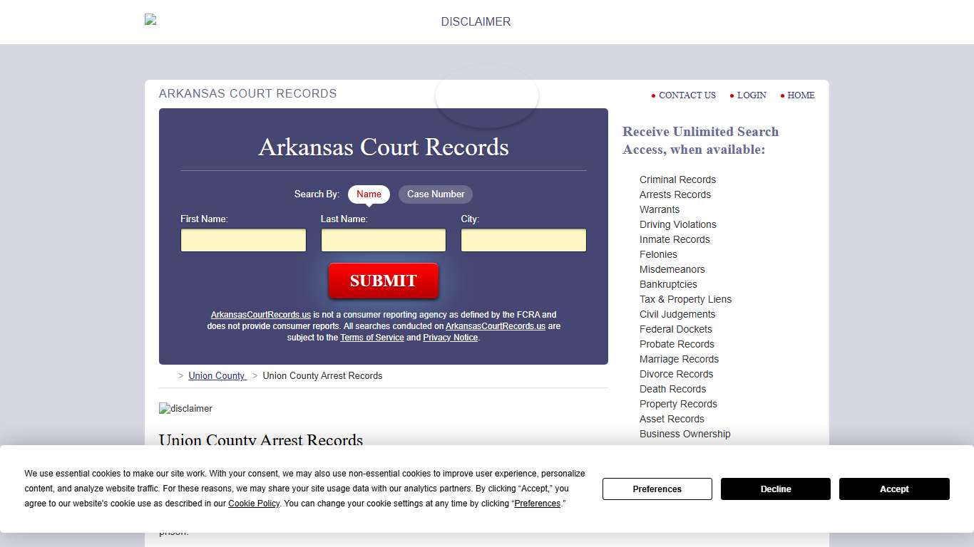 Union County Arrest Records | ArkansasCourtRecords.us