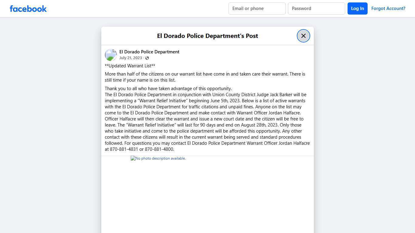 **Updated Warrant List**... - El Dorado Police Department | Facebook